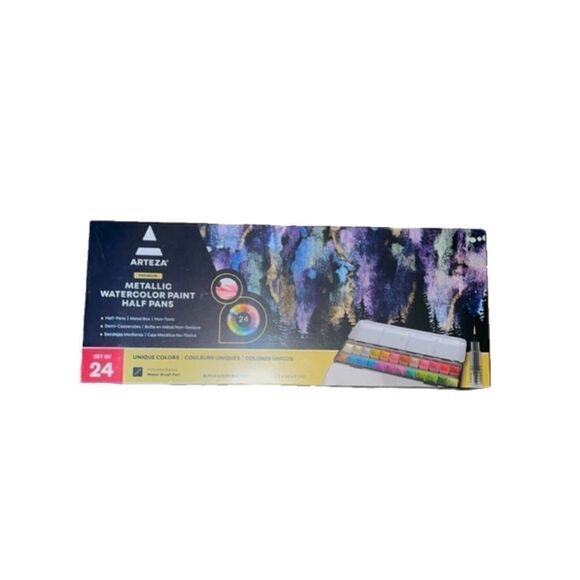Arteza Metallic Watercolor Paint Half Pans Set (24 Colors) - Picture 1 of 13